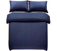 Hafaa Satin Stripe Single Duvet Cover Set Navy - Premium Hotel Quality Quilt Cover Bedding Sets - Hypoallergenic Ultra Soft Brushed Microfiber Bed Linen