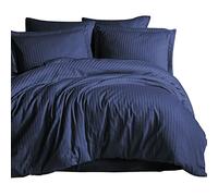 Hafaa Satin Stripe Super King Duvet Set Navy - Premium Hotel Quality Quilt Cover Bedding Sets - Hypoallergenic Ultra Soft Brushed Microfiber Bed Linen