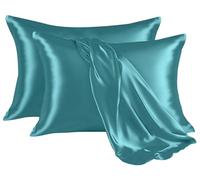Hafaa Satin Teal Blue Pillow Cases 2 Pack Soft as Silk Pillowcase for Hair and Skin with Envelope Closure Design Standard Size (50x75 cm) Pillow Cases, Gifts for Women