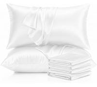 Hafaa Satin White Pillow Cases 4 Pack Soft as Silk Pillowcase Anti Wrinkled Hotel Quality Pillow Covers with Envelope Closure and Standard Size (50x75 cm)
