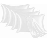 Hafaa Satin White Pillow Cases 6 Pack Soft as Silk Pillowcase Anti Wrinkled Hotel Quality Pillow Covers with Envelope Closure Design and Standard Size (50x75 cm) Pillowcases