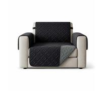 Hafaa Sofa Cover 1 Seater Water Resistant Sofa Slipcovers, Black/Dark Grey Non Slip Reversible Sofa Covers with Elastic Strap - Washable Sofa Protectors from Pets/Kids/Dogs