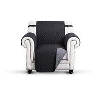 Hafaa Sofa Cover 1 Seater - Water Resistant Sofa Slipcovers Black & Grey Non Slip Sofa Covers with Adjustable Elastic Straps and Hooks Reversible Quilted Sofa Protectors from Pets/Dogs and Kids