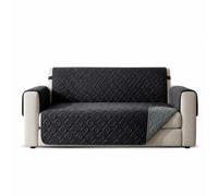 Hafaa Sofa Cover 2 Seater Water Resistant Sofa Slipcovers, Black/Dark Grey Non Slip Reversible Sofa Covers with Elastic Strap - Washable Sofa Protectors from Pets/Kids/Dogs