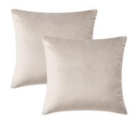 Hafaa Velvet Cushion Covers 45 x 45 Cm - Set of 2 Square Throw Pillow Cases - Decorative Beige Cushion Protectors - Sofa Cushion Cover for Bedroom 18x18 Inches