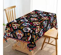 Hafangry Dia DE Los Muertos Tablecloth Day of The Dead Sugar Skull Decor Mexican Fiesta Halloween Themed Party Decoration Kitchen Dining Room Table Cloth (60" x 84")