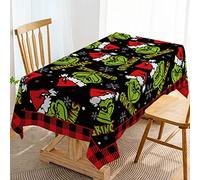 Hafangry Green Christmas Tablecloth Merry Xmas Winter Holiday Party Decoration Whoville Rectangular Kitchen Dining Room Home Decor -60×84 inch