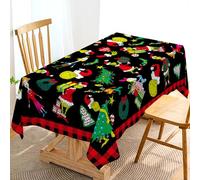 Hafangry Grinchmas Tablecloth Buffalo Plaid Check Christmas Winter Holiday Party Decoration Kitchen Dining Room Home Decor (Black, 60" x 84")