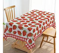 Hafangry Strawberry Tablecloth Spring Summer Fruit Birthday Baby Shower Party Decoration Buffalo Plaid Check Kitchen Dining Room Home Decor-60×84inch