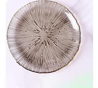 HAFEISI Living Room Decorative Tray,Glass Crystal Fruit Plate, Clear Serving Plate, Gold Inlay Dinner Plate Multipurpose Tray Snack Candy Decorative Plate for Home Wedding Party,2PCS(Plate-Grey)