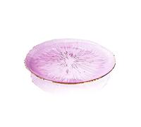 HAFEISI Living Room Decorative Tray,Glass Crystal Fruit Plate, Clear Serving Plate, Gold Inlay Dinner Plate Multipurpose Tray Snack Candy Decorative Plate for Home Wedding Party,2PCS(Plate-Pink)