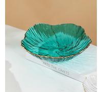 HAFEISI Living Room Decorative Tray,Glass Fruit Plate, Flower Shape Crystal Dinner Plate, Snack Dessert Plate Serving Tray Decorative Plate for Wedding Party Office,2PCS(Lake Green)