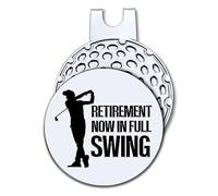 Hafhue Retirement Now in Full Swing Golf Ball Marker with Magnetic Hat Clip, Funny Golf Accessories and Golf Gift for Men Women Dad Grandma Grandpa, Birthday Retirement Gift for Golfer Golf Lover