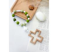 HAFITH Silicone Baby Rosary for Kids Gift - Handcrafted Cross Rosary, Soft Silicone & Wooden Beads, Christian Keepsake for Boys & Girls, Ideal for Baptism, Baby Shower & First Communion Green