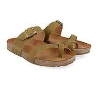 HAFLINGER Bio Juno leather mules sandals cork footbed unisex green (Country Olive 1725), size 36