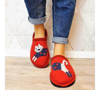 HAFLINGER CUCHO CAT PAPRIKA WOMEN'S SLIPPERS WOOL RED KITTY