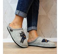 HAFLINGER CUCHO CAT STEINGRAU WOMEN'S SLIPPERS WOOL FELT LIGHT GRAY KITTY