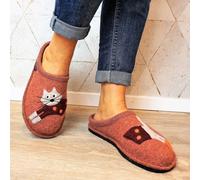 HAFLINGER CUCHO WOMEN'S SLIPPERS IN WOOL FELT COPPER CAT