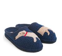 HAFLINGER FLAIR DOGGY DACKEL BLUE WOOL FELT SLIPPERS WITH DACHSHUND DOG