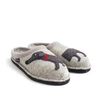 HAFLINGER FLAIR DOGGY SLIPPERS IN GRAY WOOL FELT WITH DOG