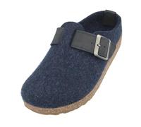 HAFLINGER Grizzly Chicago Felt Slippers Rubber Sole Leather Strap with Buckle Unisex, Captain, 10 UK
