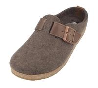 HAFLINGER Grizzly Chicago Felt Slippers Rubber Sole Leather Strap with Buckle Unisex, Mottled brown, 10 UK