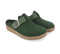 HAFLINGER Grizzly Chicago Felt Slippers Rubber Sole Leather Strap with Buckle Unisex, Yew, 10.5 UK