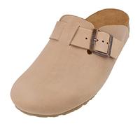 HAFLINGER Porto Elegant leather clog with rubber sole and cork latex footbed slipper unisex taupe (738), size 38