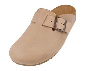 HAFLINGER Porto Elegant leather clog with rubber sole and cork latex footbed slipper unisex taupe (738), size 42