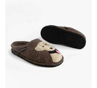 HAFLINGER Rudi 313107 Women's Felt Slippers with Dog with Heart Flair, brown, 8.5 UK