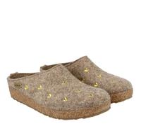 HAFLINGER SWEETHEART BEIGE GOLD WOOL FELT SLIPPERS CLOGS WITH LITTLE HEARTS CUOR