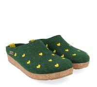 HAFLINGER SWEETHEART CUORICINI GREEN EIBE WOMEN'S WOOL FELT SLIPPERS HEARTS