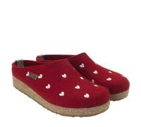 HAFLINGER SWEETHEART RUBIN RED FELT SLIPPERS CLOGS HEARTS