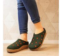 HAFLINGER SWEETHEARTS GREEN WOOL FELT SLIPPERS WITH HEARTS CUORICINI