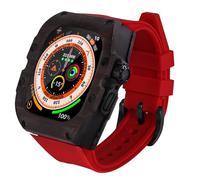 Haflyer Luxury Case for Apple Watch Ultra 49mm Rubber Strap iWatch Carbon Fibre Case Modification Kit Compatible for Apple Watch Ultra 2 Band Men Replacement Bands Full Protective Cover(Red-Black)