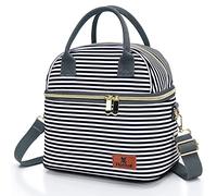 Hafmall Insulated Lunch Bag for Women Men, 9L Dual Compartment Lunch Cool Bag for Work School, Adult Lunch Bag with Shoulder Straps, Stripe