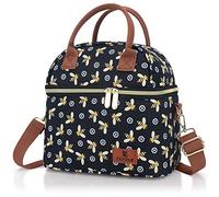 Hafmall Insulated Lunch Bag for Women Men, 9L Dual Compartment Lunch Cool Bag for Work School, Adult Lunch Bag with Shoulder Straps, Bee