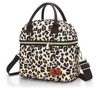 Hafmall Insulated Lunch Bag for Women Men, 9L Dual Compartment Lunch Cool Bag for Work School, Adult Lunch Bag with Shoulder Straps, Leopard