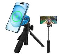 HAFOKO Magnetic Cell Phone Selfie Stick Tripod with 1/4" Magnetic Wireless Charging Mount Extendable Mini Desktop Smartphone Tripod compatibel for Magsafe iPhone 17/16/15/14 Pro Max All Phones