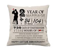 HAFRILY 2nd Wedding Anniversary Present 45x45cm Cotton Anniversary Cushion Cover Gifts for Him or Her Marriage Keepsake Decoration Gift for Couple Husband Wife