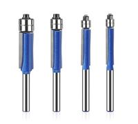 HAFRILY 4Pcs 1/4 Router Bit Set Carbon Steel Shank Flush Trim Bit Round Over Edging Router Bits for Woodworking, Trimming Machines, Engraving Machines, Cutting Diameter 1/4" 5/16" 3/8" 1/2"