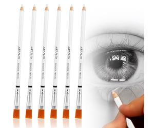 HAFRILY 6Pcs Eraser Pencil for Artists Highlight Rubber Pencil with Brush for Sketches Colored Illustrations Charcoal Sketch Drawings Pencils for Artists Revise Erasing