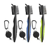 HAFRILY Pack of 3 Golf Brush Double-Sided Cleaning Golf Club Brush with Aluminium Mountaineering Carabiner with Non-Slip Handle, Golf Club Cleaner for Wedges, Iron, Woods (Black, Green, Blue)