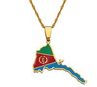 Hafrita Eritrea Map Flag Pendant Thin Necklaces Gold African Map Of Eritrean Necklace, 45cm or 17.7inch, Metal, Agate