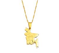 Hafrita Map Of Bangladesh Pendant Necklaces Gold Stainless Steel Maps Chains Necklace, Metal, Agate