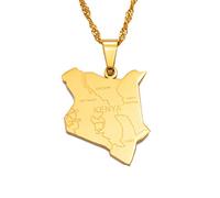 Hafrita Map Of Kenya Pendant Necklaces Gold Kenyan Map Stainless Steel Pendant Necklaces, 45cm Thin Chain, Metal, Agate