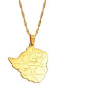 Hafrita Map Of Zimbabwe With City Pendant Necklace Stainless Steel Zimbabwean Map Necklace, 45 cm, Copper, Agate