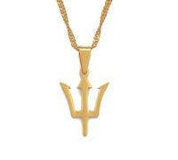 Hafrita SMALL SIZE Barbados Island Map & Flag Symbol Pendant Necklaces Gold Color & Stainless Steel Barbados Maps Jewelry, 45cm or 17.7 Inches, Stainless Steel, No Gemstone