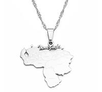 Hafrita Venezuela Map Pendant Necklaces Men Stainless Steel Map Pendant Chain Necklaces, With 60cm, Copper, Agate