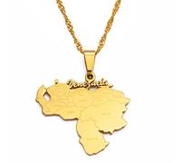 Hafrita Venezuela Map Pendant Necklaces Men Stainless Steel Map Pendant Chain Necklaces, With 60cm, Copper, Agate